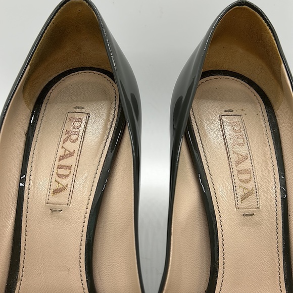 Prada Authenticated Black/Dark Gray Leather High Heels Shoes *Sz 37.5/US Sz 7.5* - Picture 8 of 11